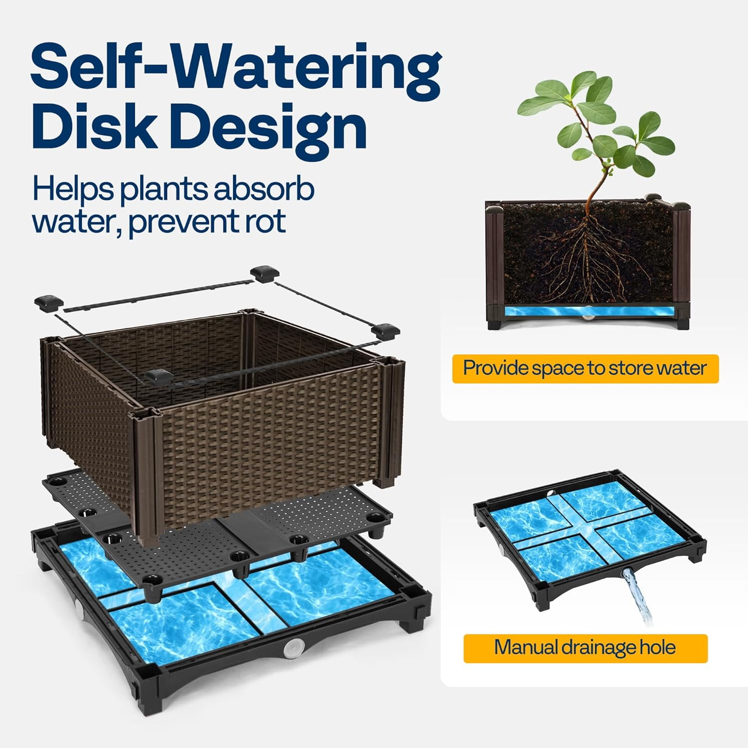 SPECSTAR   Garden Bed Kit,Elevated Plastic Raised Garden Planter Kit, 17" x 17" x 7" (2 Pack, Brown)