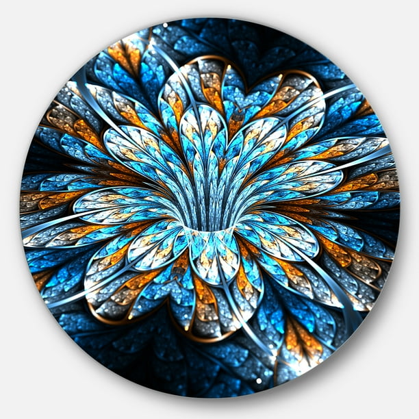 Designart 'Turquoise Fractal Flower in Dark' Floral Circle