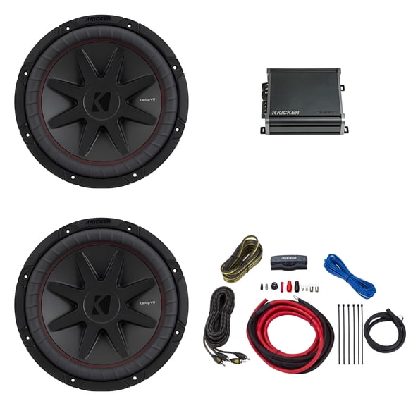 Kicker 12 Inch CVR Woofer Includes Two 52CVR122 Package with 46CXA8001 Amplifier and wire kit