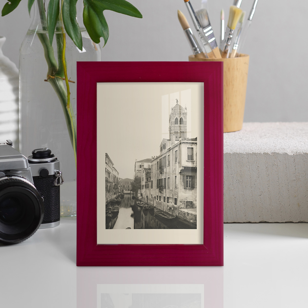 Vintage Views of Venice VII - Framed Print w/glass - Cherry Red