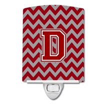 Letter D Chevron Maroon and White Ceramic Night Light
