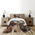 thumbnail image 2 of Ambesonne Brown Quilted Bedspread Set 2 Pcs, Earthy Jungle Exotic Leaves, Twin Size, Chocolate Grey Teal Tan, 2 of 4