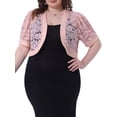 thumbnail image 1 of Cárdigans cortos de mujer plus size Agnes Orinda, con frente abierto, mangas cortas, encaje floral y boleros transparentes 2X Rosa, 1 of 6
