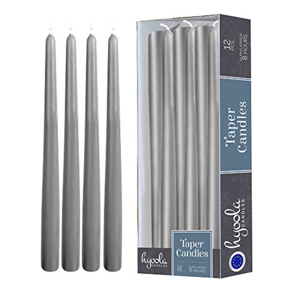 Hyoola, 10" Dark Gray Taper Candles Dripless Tapers (12 Pack