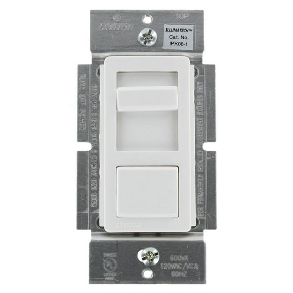 leviton ipx06-10z illumatech 600va preset electronic mark 10 powerline fluorescent slide dimmer, single pole and 3-way, white/ivory/light almond