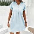 thumbnail image 6 of Hvot&aat Summer Dresses for Women V-neck Button Rolled Sleeve Short Sleeve Dress Loose Fit Textured Pleated Sundress, 6 of 7