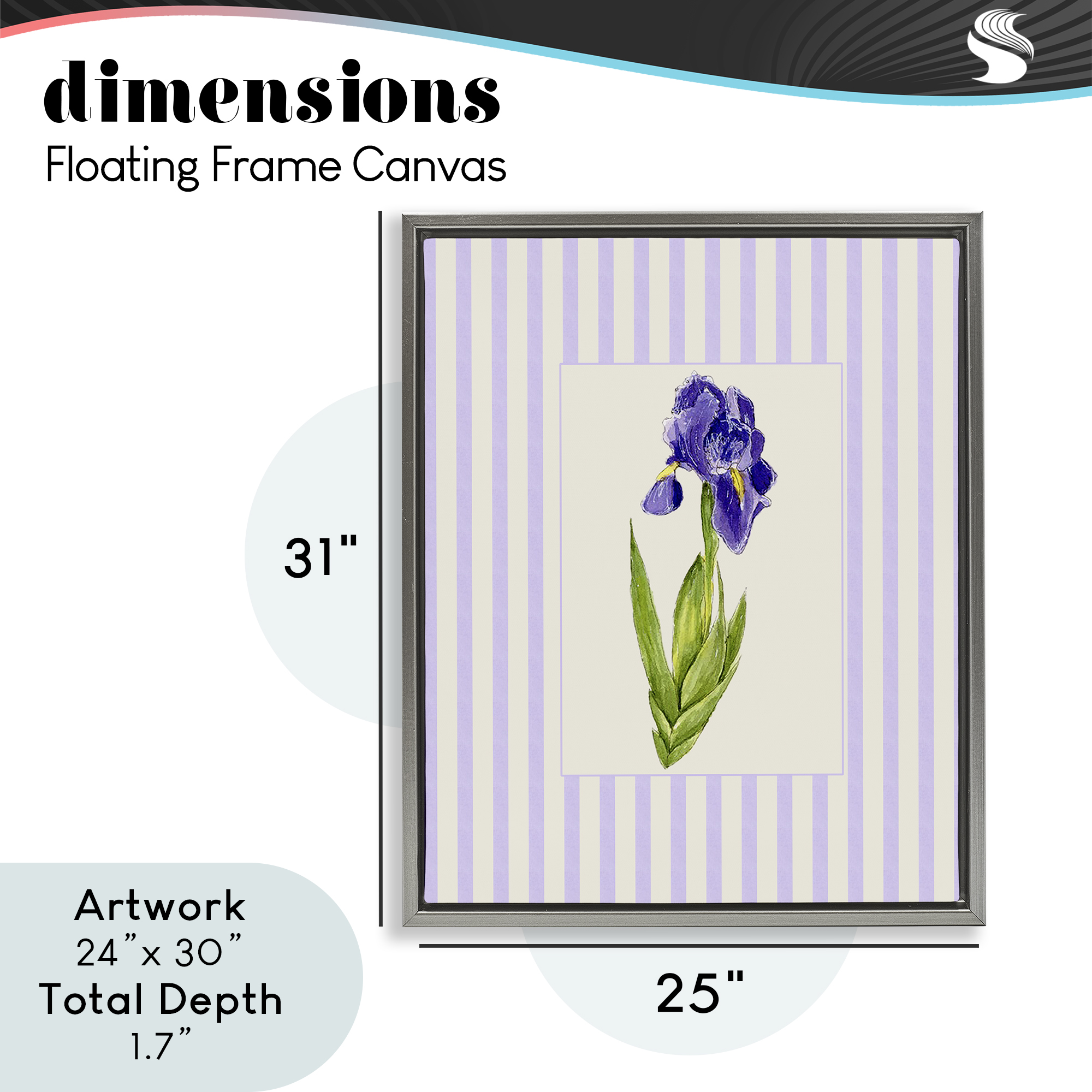Purple Stripe Iris Gray Framed Floater Canvas Wall Art, design by Lisa Wehmeyer