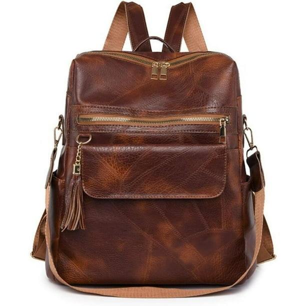 Mochila de cuero para mujer, diseño multiusos, convertible, bolso de hombro, bolso de viaje, color marrón