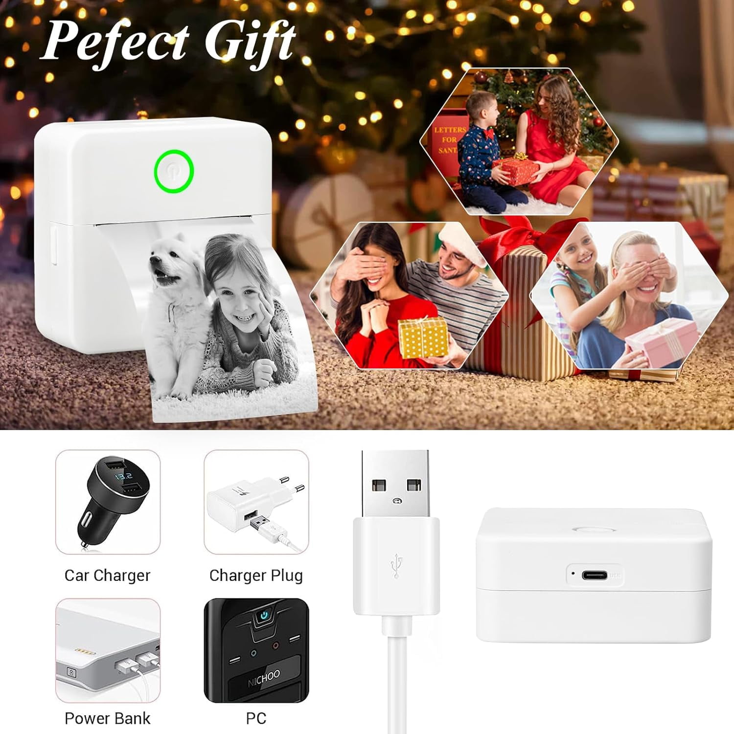 ROJAX Sticker Printer - Mini Printer Print Pods Portable Thermal Inkless Sticker Maker Machine Bluetooth Pocket Impresora Portátil Instant Print for Note, Journal, DIY, Gift (White)