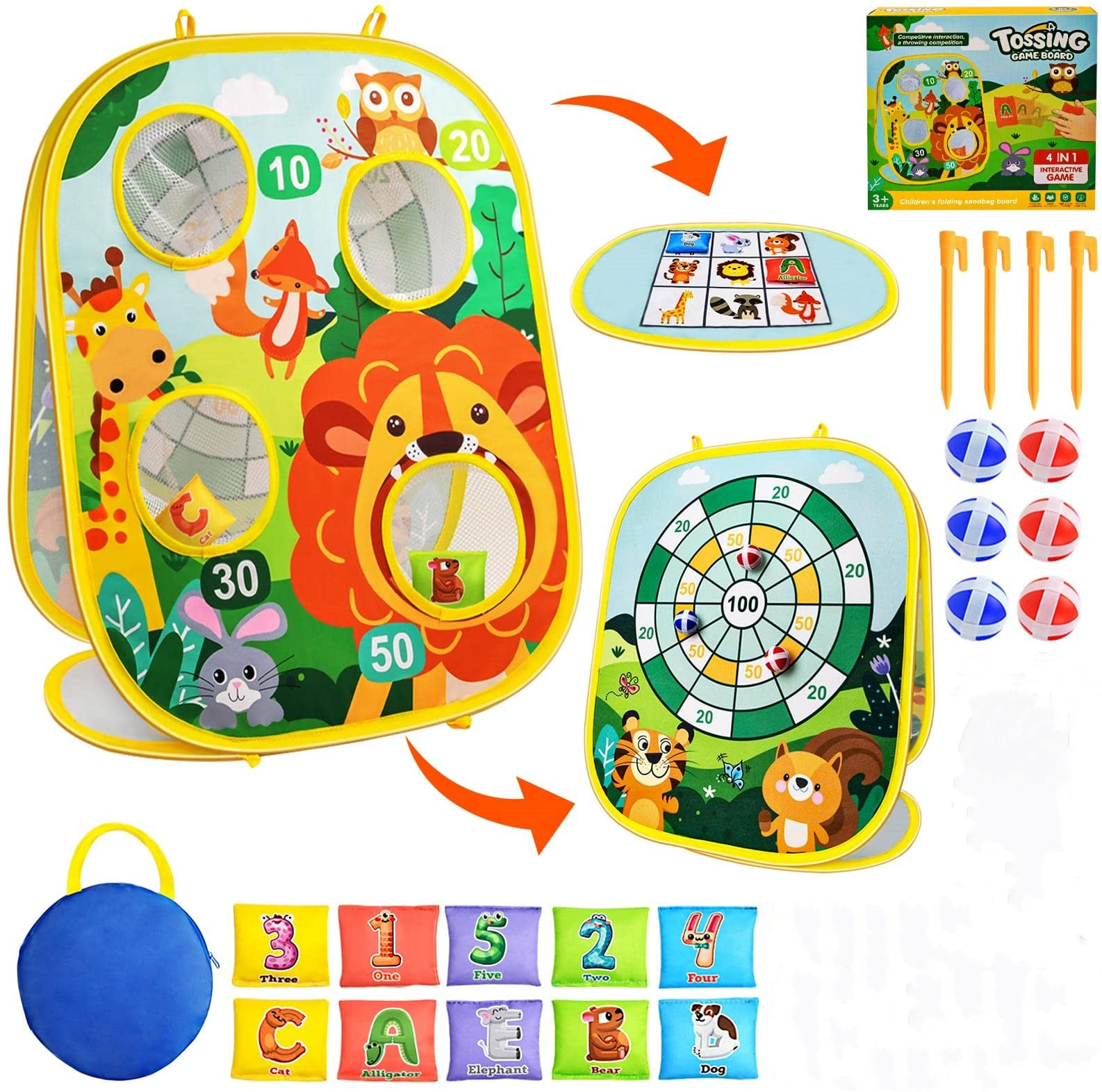 Happiwiz 3-in-1 Bean Bag Toss & Dart Board Game Set