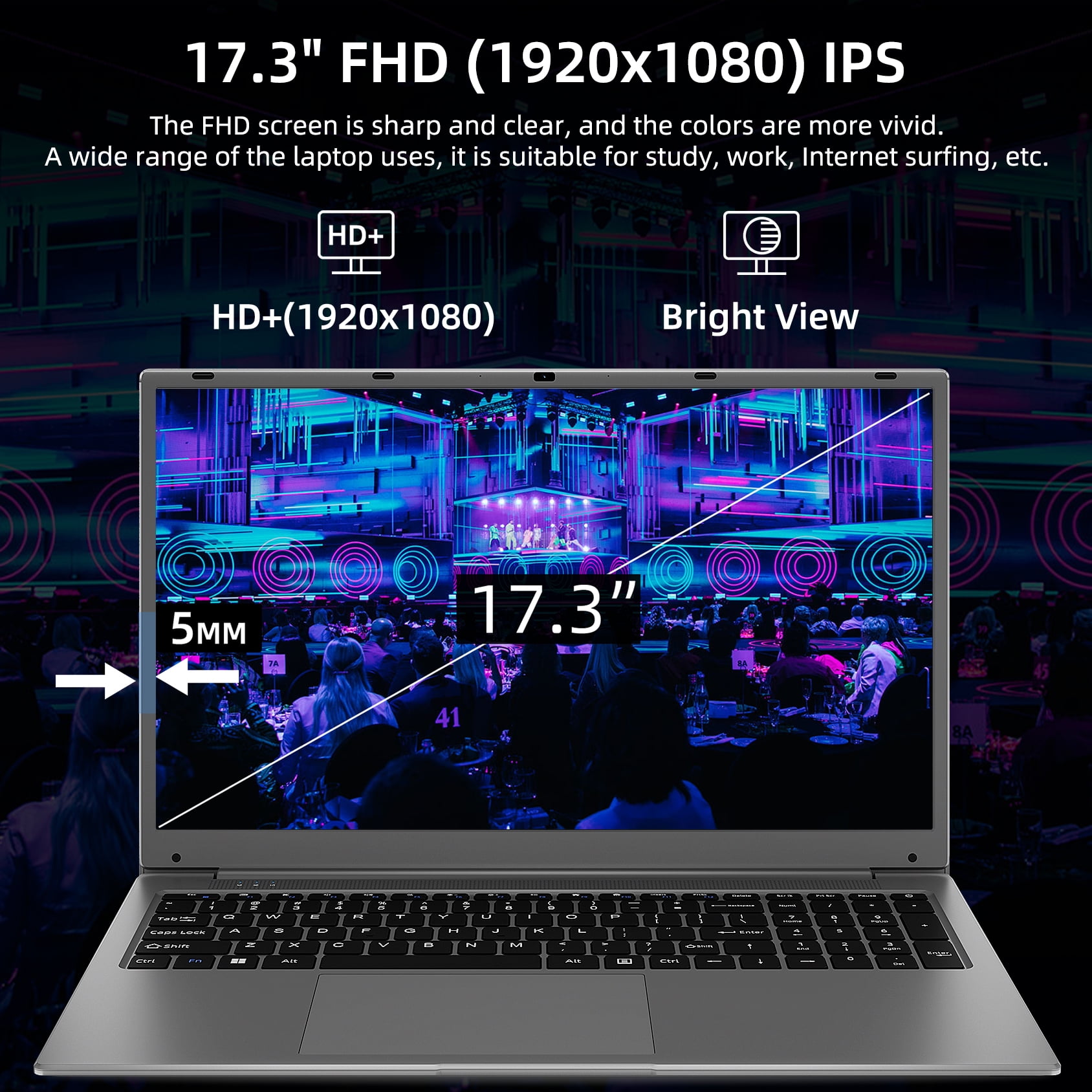 SGIN 17 Inch Laptop 4GB RAM 128GB SSD IPS Display Black - Peach Frog