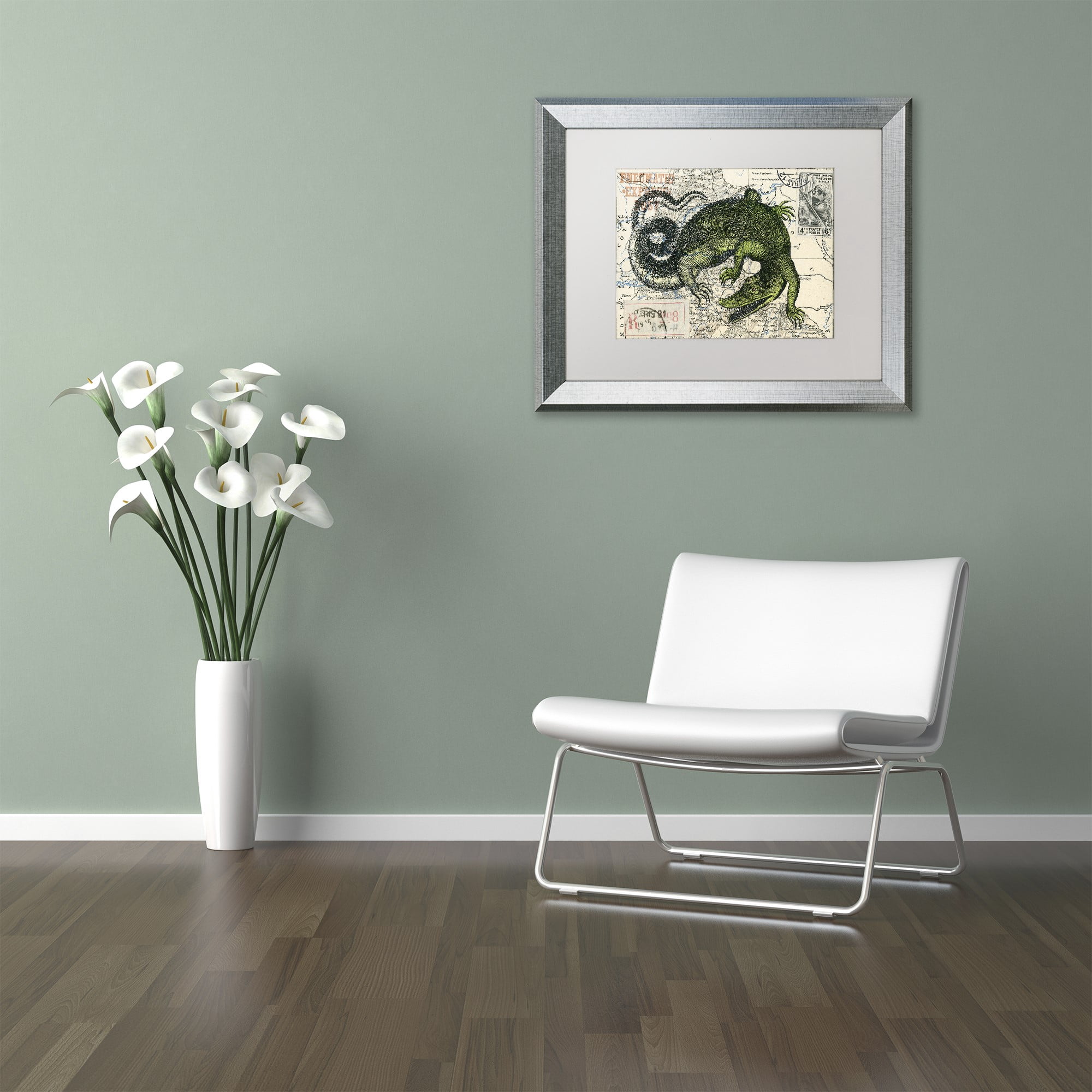 Trademark Fine Art 'Croc Map' Canvas Art by Nick Bantock, White Matte, Silver Frame