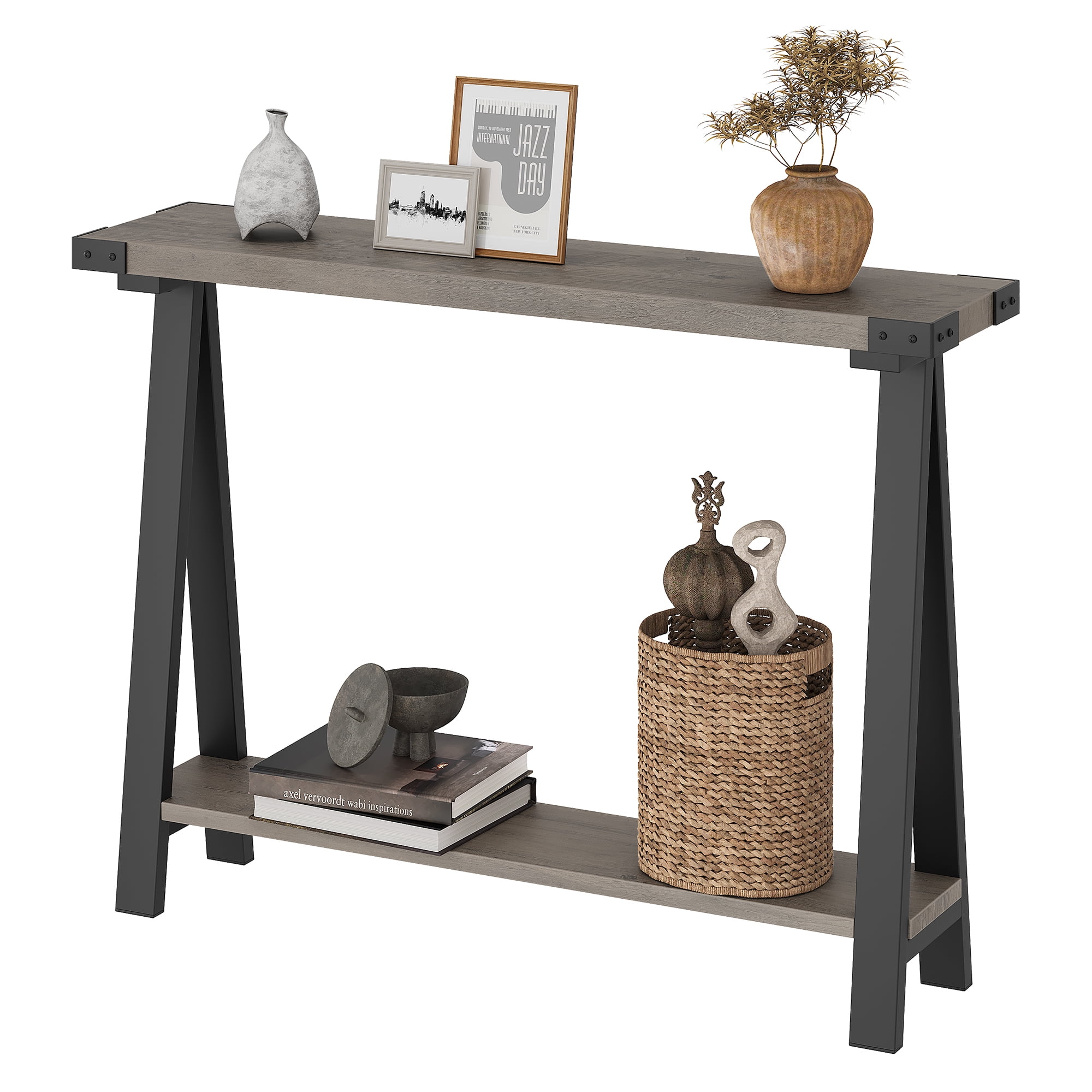 Home 43.3" Narrow Console Tables Farmhouse Console Table, Sofa Table With Storage, 2-Tier Entry Table for Living Room, Small Hallway Table, Side Accent Table, Entrance Tables for Front Door