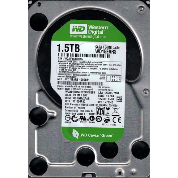 WD15EARS-00S8B1 DCM: HBRNHV2AAB WCAVY Western Digital 1.5TB