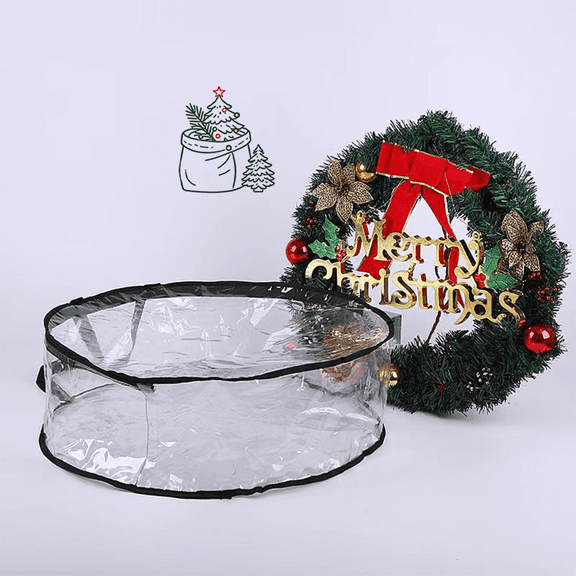 Edge‑Bound Clear PVC Wreath Storage Bag, Dust‑Proof Moisture‑Proof Hanging Wreath Storage Bag, Christmas Storage Bag, Xmas Decoration Storage, Farmhouse Christmas Decor & New Year Home Decor