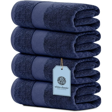 

YAAN Luxury Cotton Bath Towels Large - | Highly Absorbent Hotel spa Collection Bathroom Towel | 27x54 Inch | Set of 4 (Navy Blue 4)