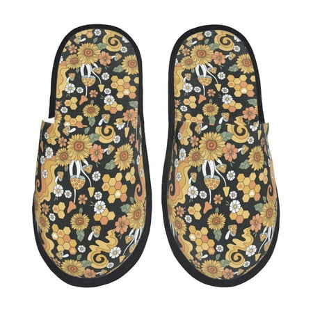 

Tideii Sunflowers Bee for Home Indoor Cotton Slippers Autumn and Winter EVA Plush Slippers Household Supplies Unisex-Medium