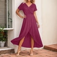 thumbnail image 2 of Women's V Neck Wrap Dress Twisted Slit Pleated Waist Tie Short Sleeve Midi Dresses Color Size XL, 2 of 4