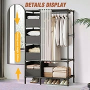 Clothes Rack, Portable Closet, Freestanding Closet Organizer with Curtain, 4 Tier Garment Rack for Bed Room, Black