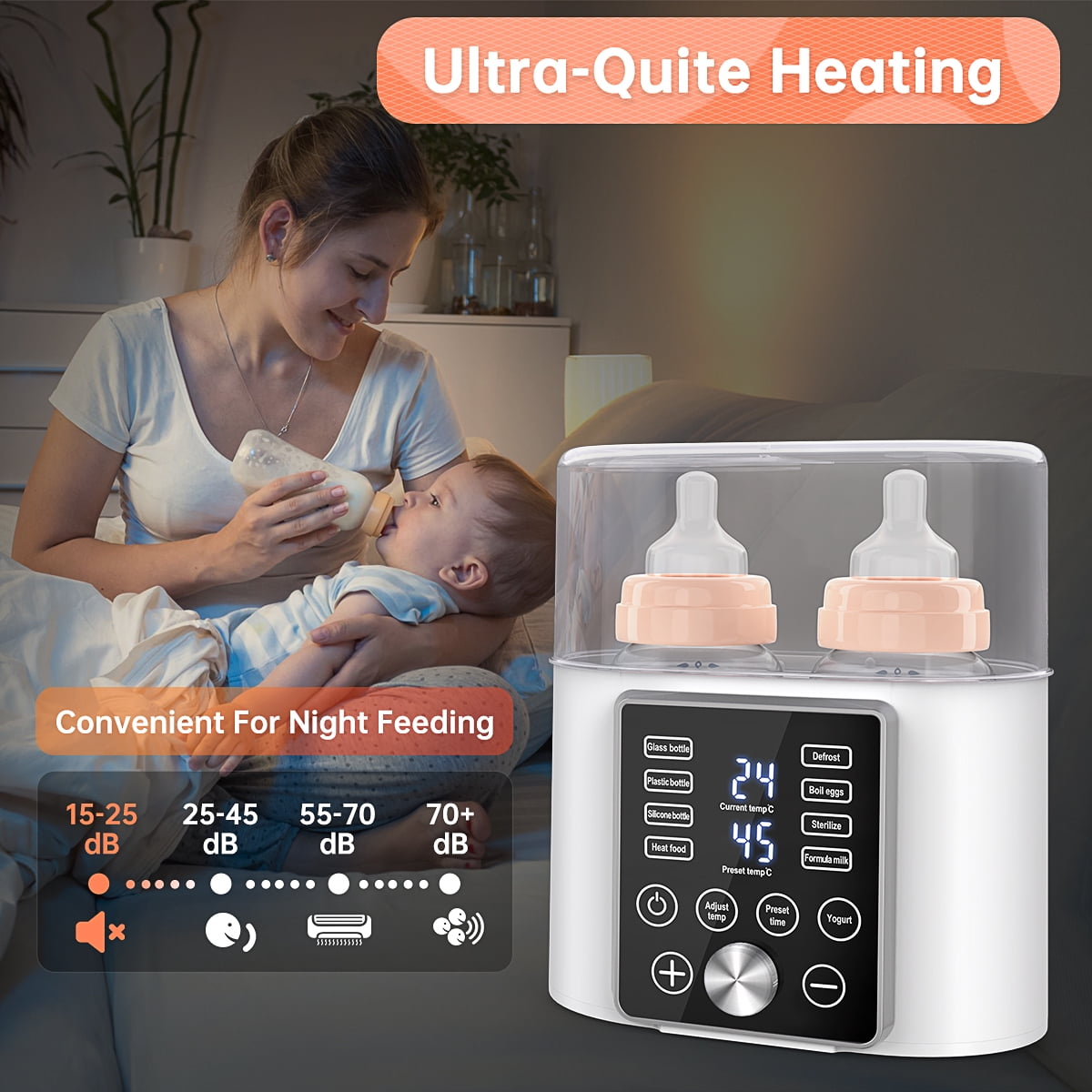 Cshidworld Baby Bottle Warmer, 9-in-1 Fast Milk Warmer Babies Food Heater & Defrost, White