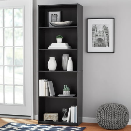 MAINSTAYS 5-SHELF BOOKCASE WITH ADJUSTABLE SHELVES, TRUE BLACK OAK