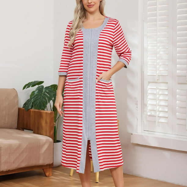 Batas de invierno para mujer, camisón cálido y camisón de invierno con cremallera y bolsillos, pijama holgado para mujer.