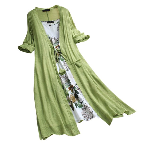 Gibobby Vestido Causal para Mujer de Verano Vestido estampado Dos piezas Vintage Boho Manga Encaje Floral 3/4 O-cuello Mujer Vestido de mujer(Verde,3XL)
