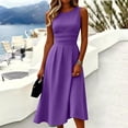 thumbnail image 2 of JULMCOMO Dresses for Women Round Neck Ruched Waist Pleated Elegant Summer Midi Dresses Sleeveless A Line Casual Sundresses Purple S, 2 of 5