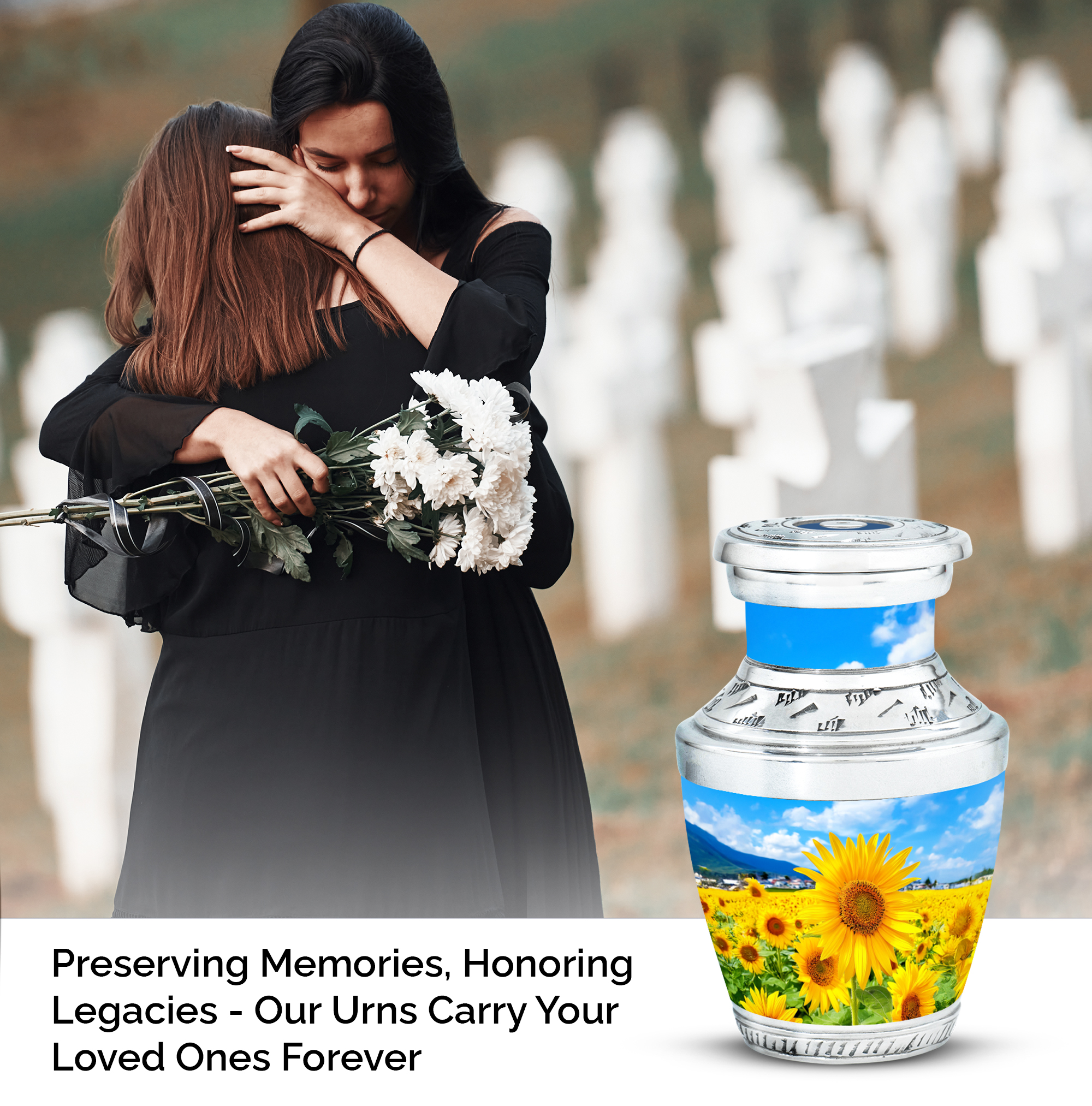 MUKTIVE Sunflowers Memorial Blue Urns for Adult Human Ashes, Burial Urns for Father & Mother Cremation, Keepsake Cremains Ash holder 3 Inch