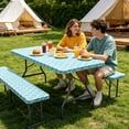 thumbnail image 4 of Picnic Table Cover 3-Piece Set Waterproof Stain Resistant Elastic Tablecloth with Bench Covers for Outdoor Patio Camping and Dining, 4 of 5