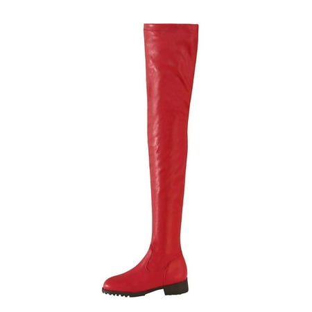 

Womens Boots Women Boots Women s Fashion Large Size Boots Autumn Low-Heeled Over-the-Knee Boots Knight Boots Red
