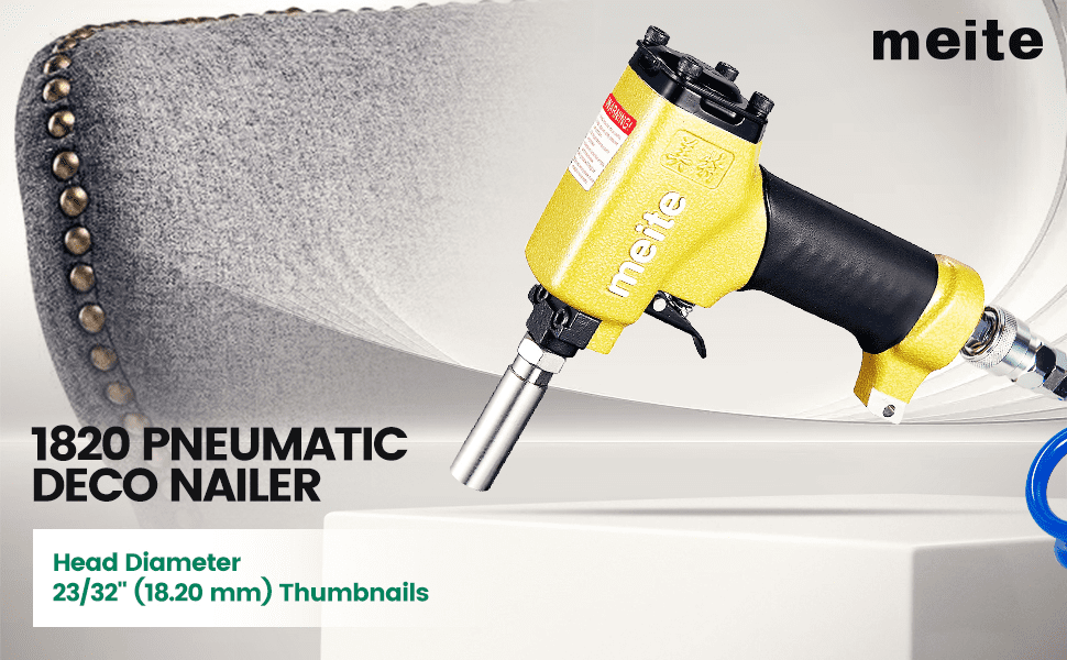 MEITE DECO-1820 Pneumatic Deco Nailer, 23/32" Head Diameter Air Upholstery Tacks Nail Gun
