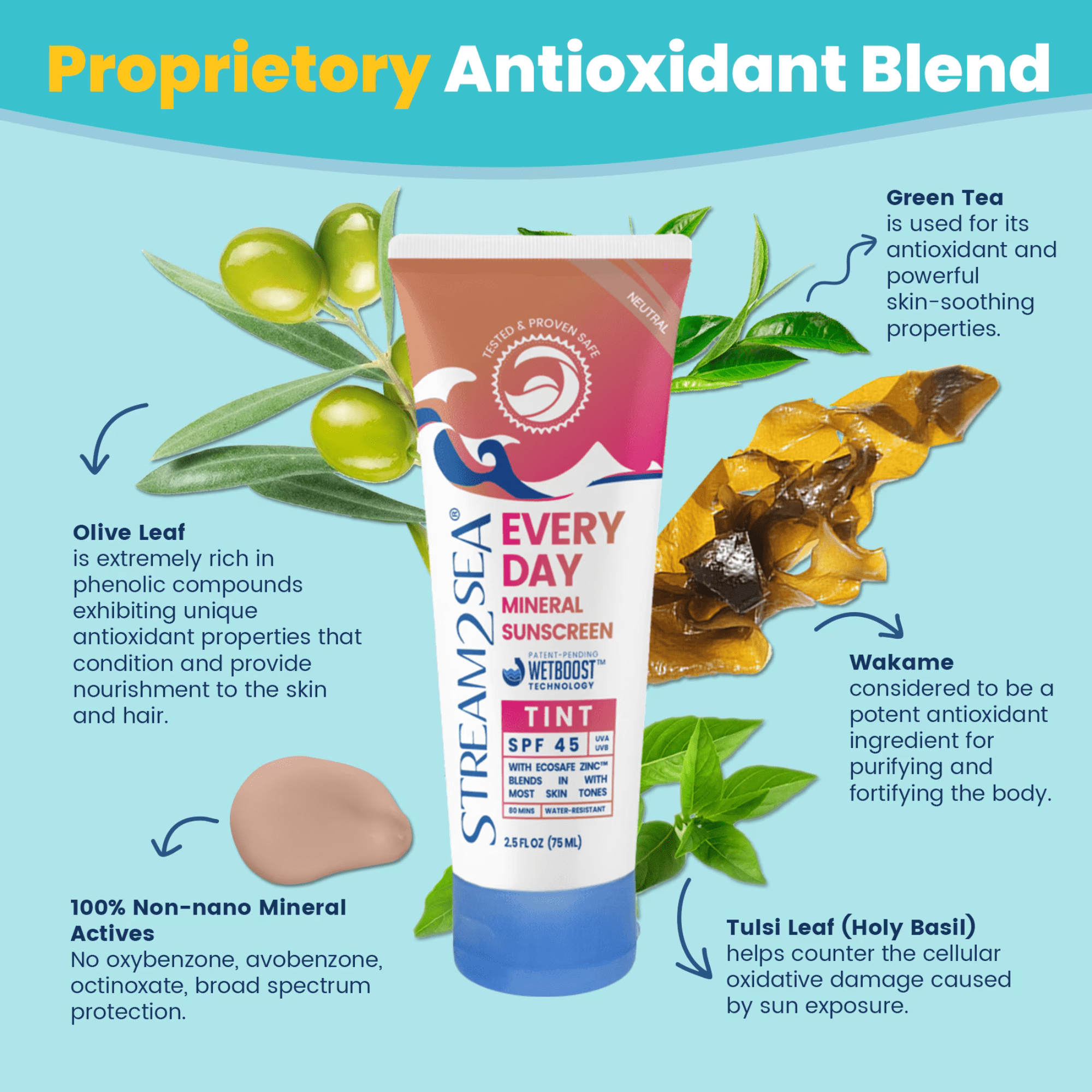 Stream2Sea SPF 45 Tinted Mineral Sunscreen, Paraben Free, Coral Reef Safe Sunscreen - 2.5 fl oz