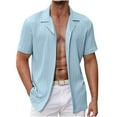 thumbnail image 2 of WREESH Mens Cotton linen Shirts Casual Wave Striped Shirt Short Sleeve Button Down Shirt Summer Beach Shirts Light Blue, 2 of 6