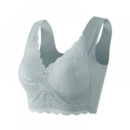 

Women Seamless Lace Bralette V Neck Crop Top Gathered Anti-Sagging Bra