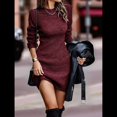 thumbnail image 4 of Suéter Corto Elegante de Larga con Cuello Redondo para Mujer, Ajustado, Elegante, para Otoño e Invierno, Minivestido de Punto Vino Tinto L, 4 of 7