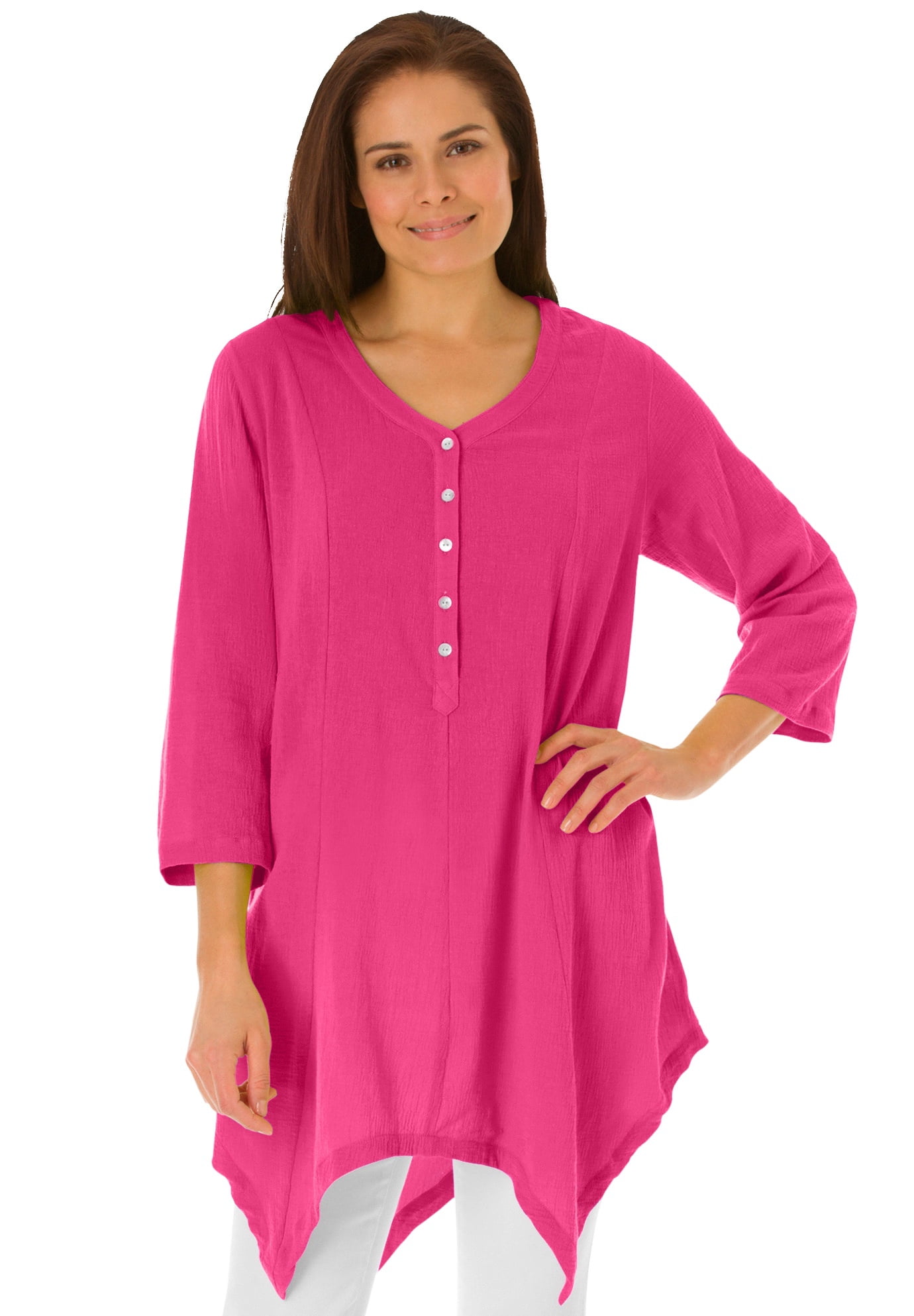 Woman Within Women's Plus Size VNeck Henley Tunic