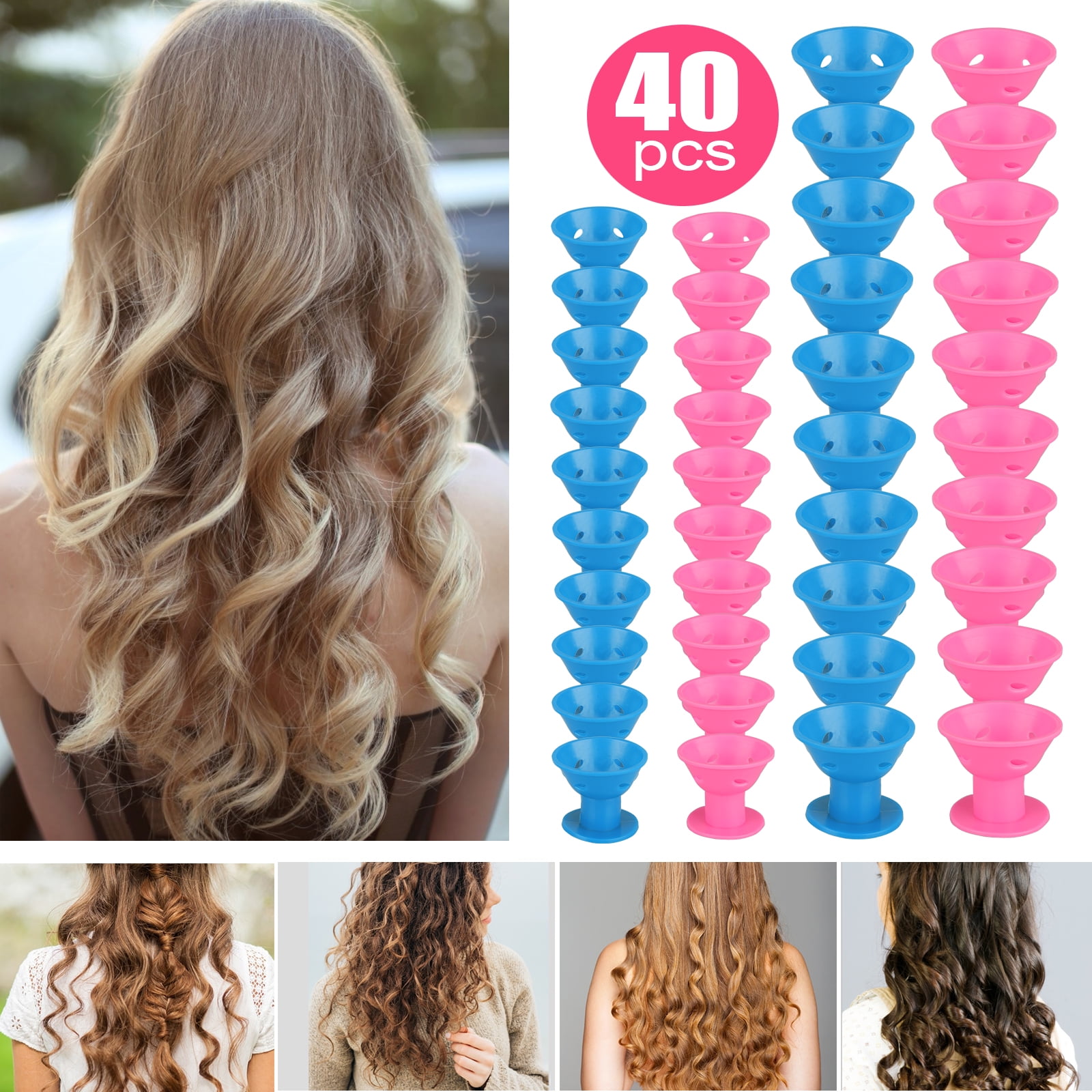 EEEkit 40pcs Magic Hair Rollers with Storage Bag, No Clip Hair Style Rollers Set Includes 20pcs Large and 20pcs Small Silicone Curlers, DIY Curling Hairstyle Tools with No Damage to Hair