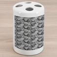 thumbnail image 1 of Skull Ceramic Toothbrush Holder, Knitting Chevron Texture with Brainpan Head Bone Ghostly Creepy Pattern Image, Versatile Countertop for Bathroom, 4.5" X 2.7", Grey Black White, by Ambesonne, 1 of 4