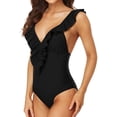thumbnail image 3 of Womens Ruffle Cut Out One Piece Swimsuits Strappy Monokinis Swimwear Bathing Suits, 3 of 7