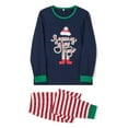 thumbnail image 3 of Family Matching Christmas Pajamas Sets Long Sleeve Letter Print Tops + Striped Pants/Long Sleeve Jumpsuit Sleepwear Set, 3 of 10