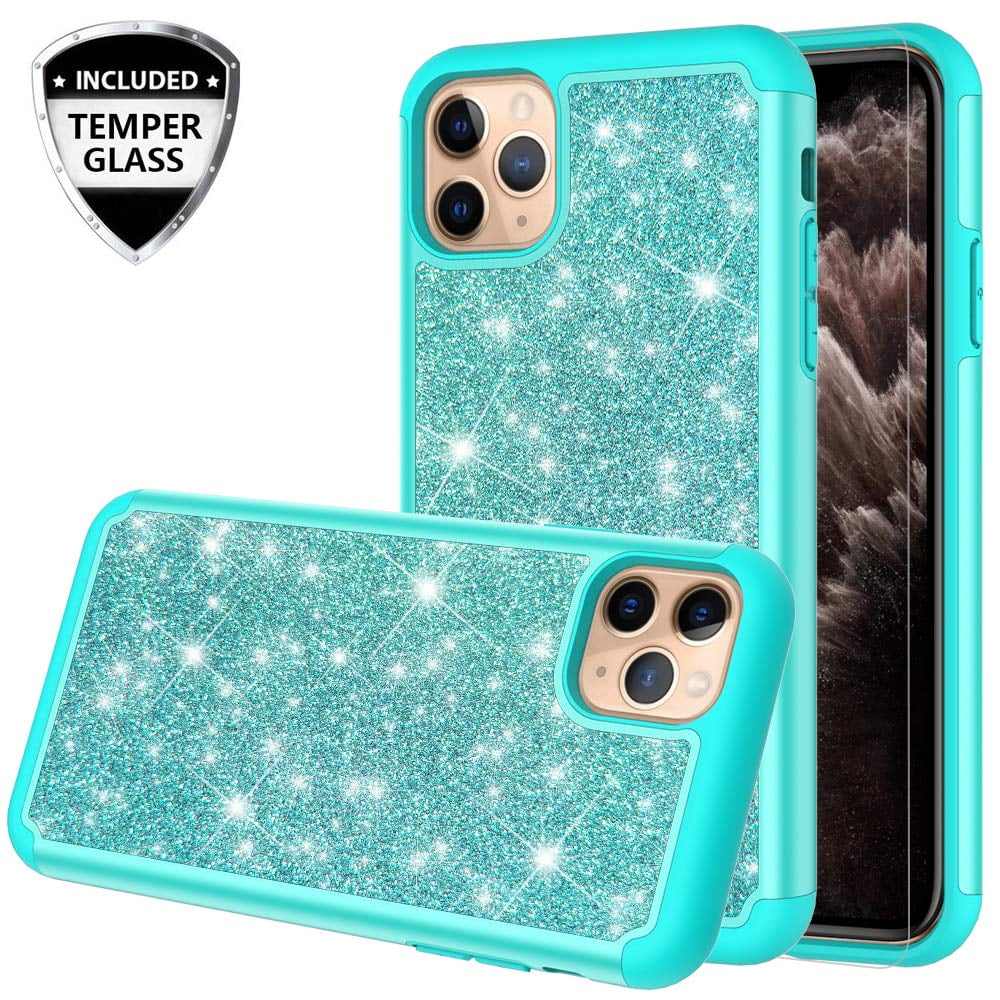 Apple iPhone 11 Pro Case, Glitter Cute Phone Case [Tempered Glass