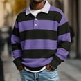 thumbnail image 2 of Atogsazn Men's Striped Button Down Sweatshirt Casual Waffle Collared Long Sleeve Pullover Sweater Fall Winter Tops Purple XXL Fashion, 2 of 8