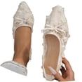 thumbnail image 2 of Casual Shoes for Women Elegant Wide Fit Lace Mesh Pointed Toe With Bow Breathable Casual Shoes For Everyday Wear,Beige,CN:41(US:9), 2 of 7