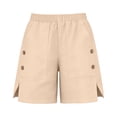 thumbnail image 4 of 2026 Womens Summer Shorts with Pockets 100% Cotton Cargo Style Button Detail Shorts Elastic Waist Wide Leg Bottoms, 4 of 6