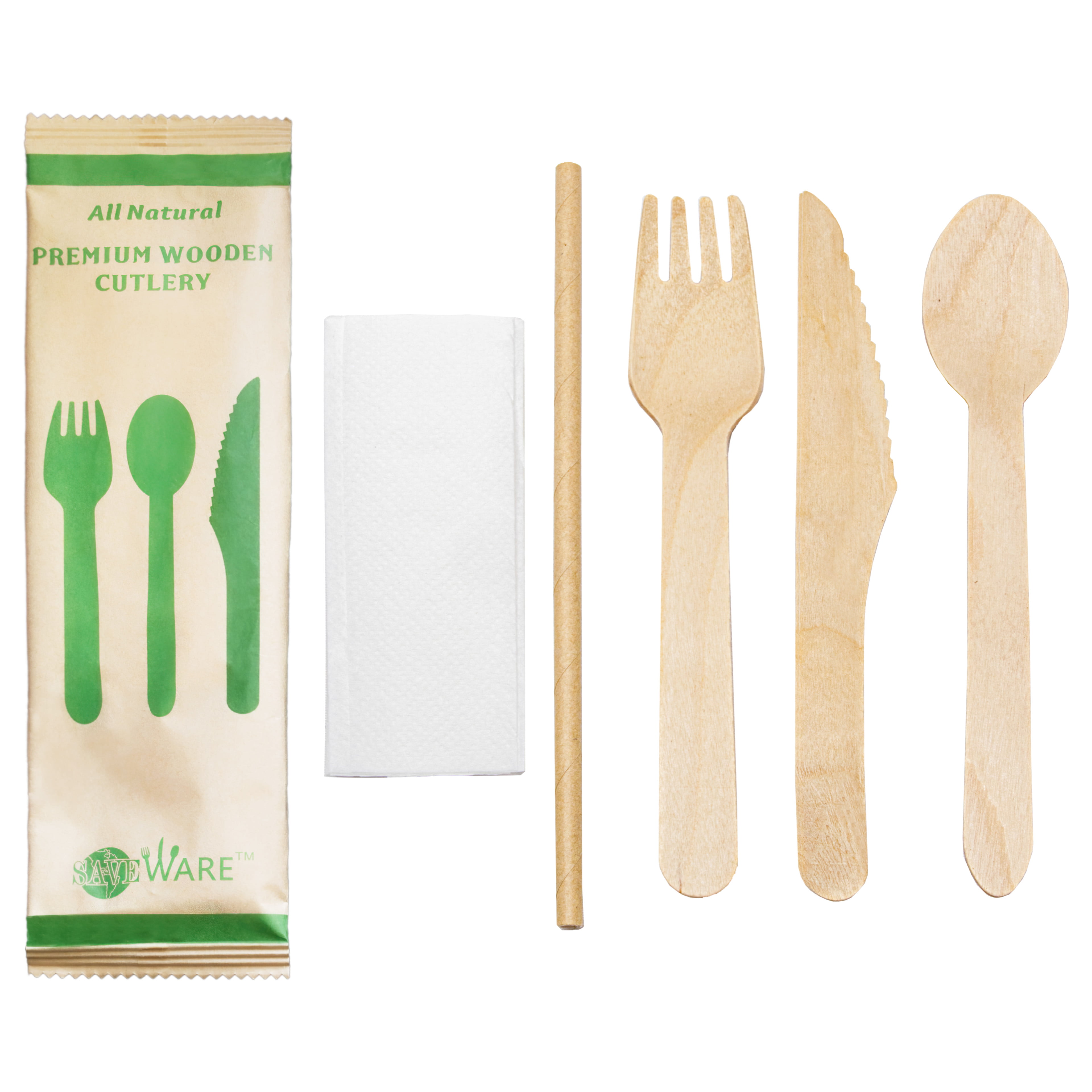 6 Length 25 Spoons Pack of 100 25 Knives Perfect Stix Green Cutlery 100ct Wooden Disposable Cutlery Kit of 50 Forks 