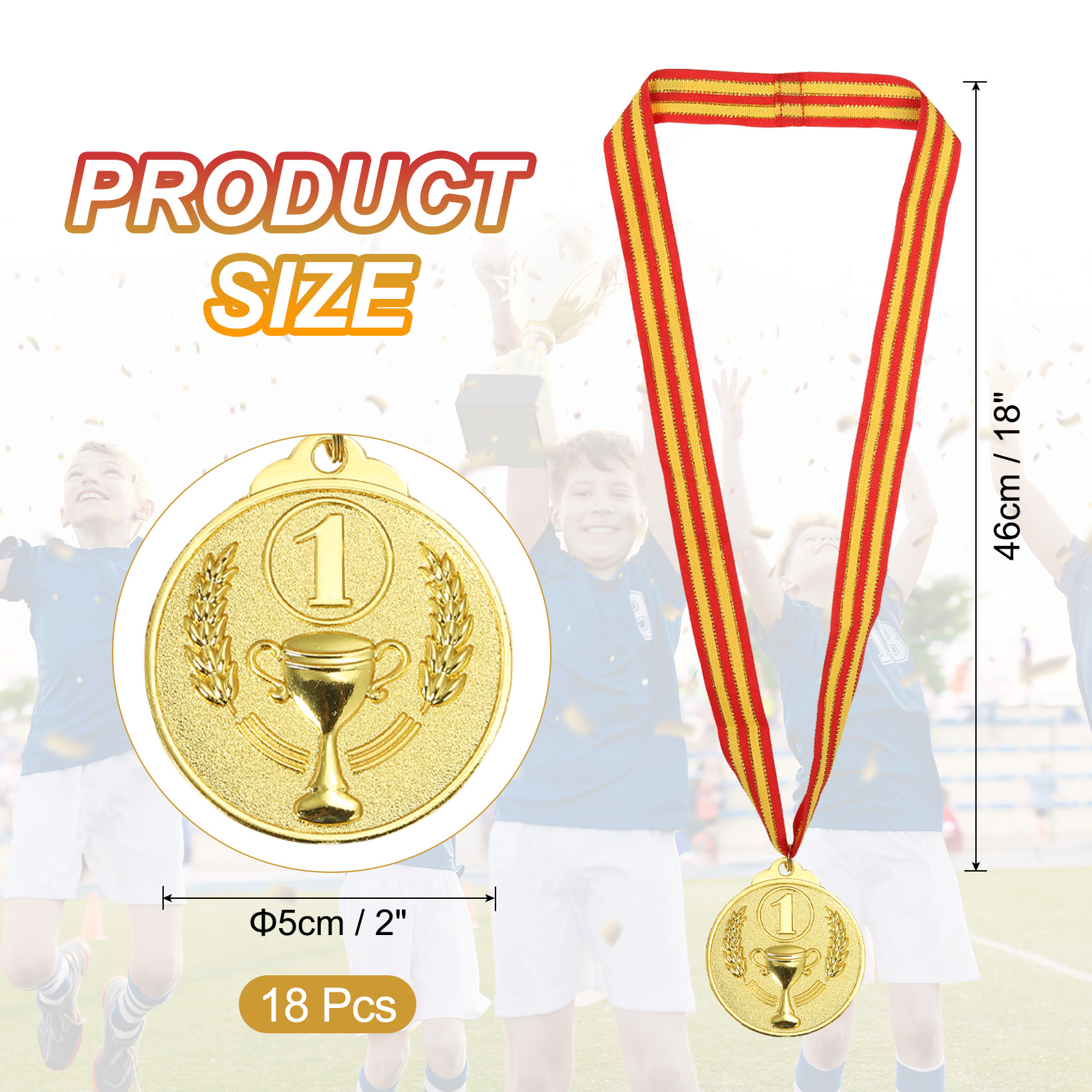 Uxcell 2 Inch Gold Prizes Award Medals Metal Winner Medals 1st Place with Neck Ribbon for Sports Competitions Party Favors 18 Pieces