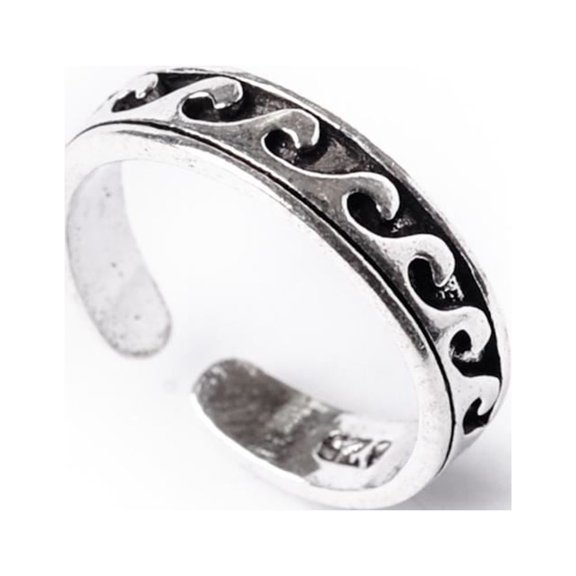 81stgeneration Women's 925 Sterling Silver Midi Finger Wave Adjustable Toe Ring