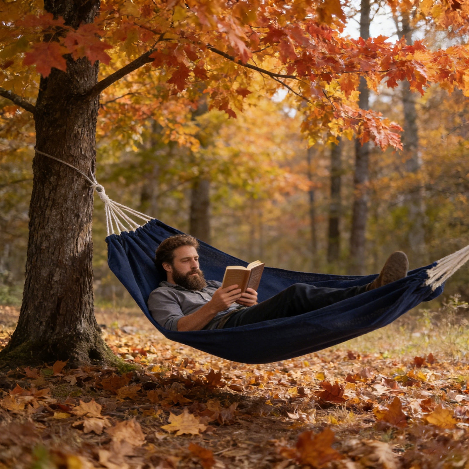 KTFgvq Camping Hammock Heavy Duty Canvas Portable Outdoor Hanging Bed for Beach Garden Backyard, Blue