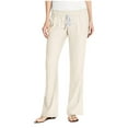 thumbnail image 1 of Pantalones palazzo anchos con cordón de lino suave para mujer: color liso, cintura ajustable, corte fluido para uso informal/viajes, mezcla de lino transpirable, 1 of 7